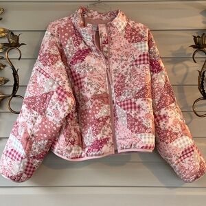 Altar'd State Pink Patchwork Quilted Puffer Jacket